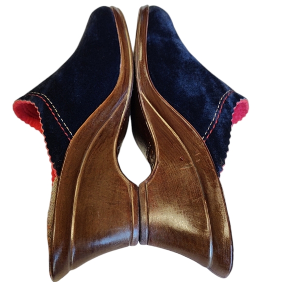 VTG Made in Germany Rohde Blue Suede Mules/Wedges Size Eur 39/US 8 - Picture 9 of 15